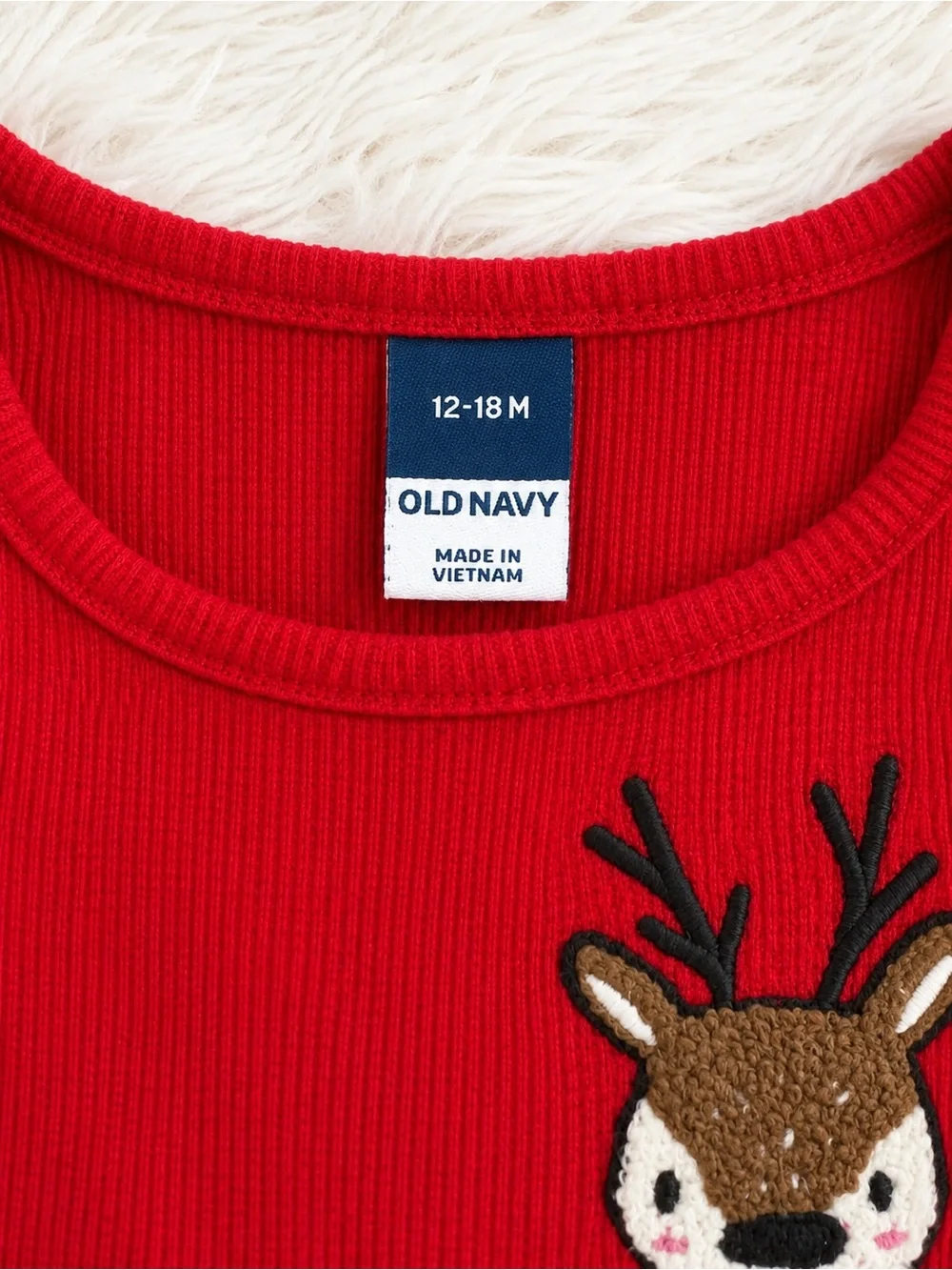 Old Navy Baby Girl Red Reindeer Thermal Dress 12-18M Christmas